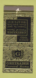Matchbook Cover - Greinader Funeral Home Coalport PA WEAR 30 Strike