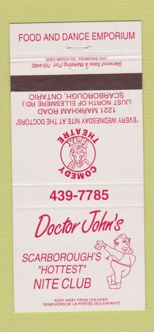 Matchbook Cover - Doctor John's Nite Club Scarborugh ON Comedy 30 Strike