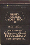 Matchbook Cover - Weinacker's Shopping Center Mobile AL 40 Strike