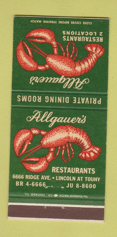 Matchbook Cover - Allgauer's Restaurant  Lincolnwood IL 30 Strike