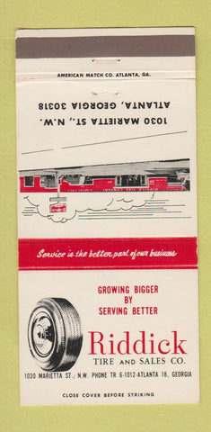 Matchbook Cover - Riddick Tire Sales Atlanta GA 30 Strike