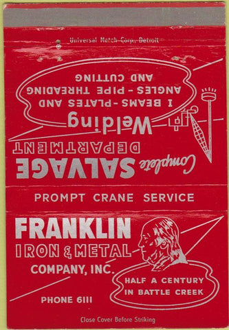 Matchbook Cover - Franklin Iron Metal Co Battle Creek MI 40 Strike