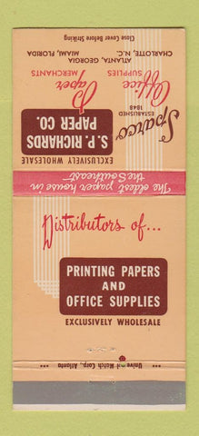 Matchbook Cover - SP Richards Paper Miami Atlanta Charlotte 30 Strike