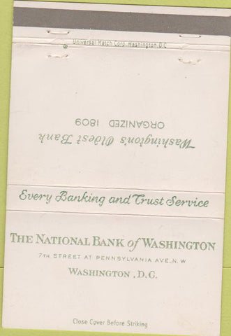 Matchbook Cover - National Bank of Washington DC  40 Strike