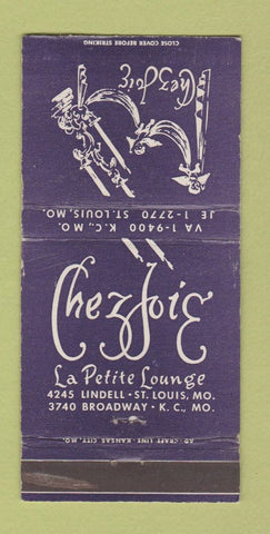 Matchbook Cover - Chez Joie St Louis MO Kansas City 30 Strike