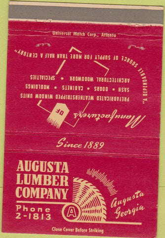 Matchbook Cover - Augusta Lumber Co GA golf back 40 Strike