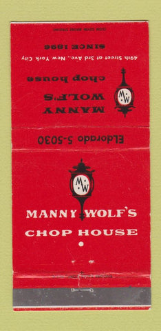 Matchbook Cover - Manny Wolf's Chop House New York City 30 Strike