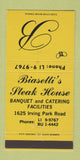 Matchbook Cover - Biasetti's Steak House Chicago IL YELLOW 30 Strike