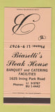 Matchbook Cover - Biasetti's Steak House Chicago IL PEACH 30 Strike