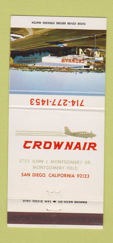 Matchbook Cover - Crownair Airline Flying San Diego CA 30 Strike