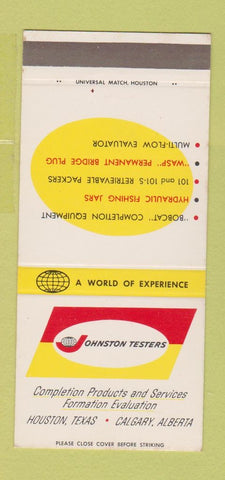 Matchbook Cover - Johnston Testers Calgary AB Houston TX SAMPLE 30 Strike