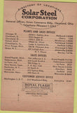 Matchbook Cover - Solar Steel Co Cleveladn OH 40 Strike