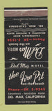 Matchbook Cover - Del Mar Motel Del Mar CA 30 Strike