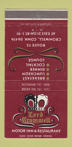 Matchbook Cover - Lord Cromwell Motor Inn Restaurant Cromwell CT 30 Strike