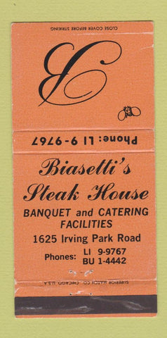 Matchbook Cover - Biasetti's Steak House Chicago IL ORANGE 30 Strike