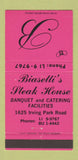 Matchbook Cover - Biasetti's Steak House Chicago IL PINK 30 Strike