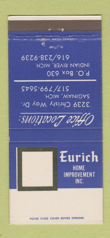 Matchbook Cover - Eurich Home Improvement Indian River Saginaw MI 30 Strike