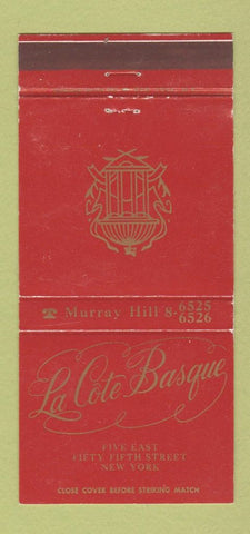 Matchbook Cover - La Cote Basque New York City WEAR 30 Strike