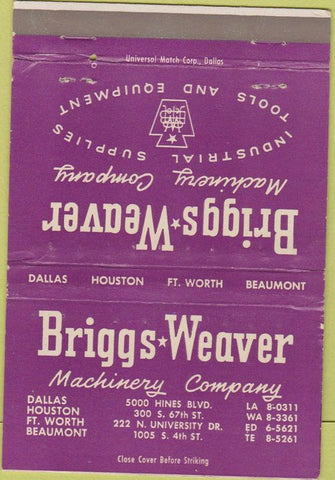 Matchbook Cover - Briggs Weaver Machinery Co Dallas TX WEAR 40 Strike