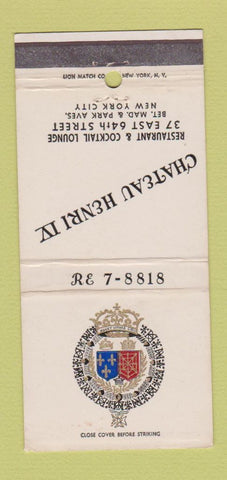 Matchbook Cover - Chateau Henry IV Restaurant New York City 30 Strike