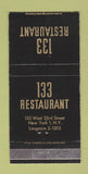 Matchbook Cover - 133 Restaurant New York City 30 Strike