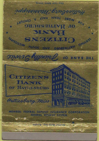Matchbook Cover - Citizens Bank Hattiesburg MS 40 Strike