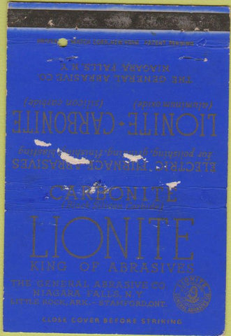 Matchbook Cover - Lionite Abrasives Niagara Falls NY PAPER LOSS 40 Strike