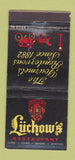 Matchbook Cover - Luchow's Restaurant New York City 30 Stick