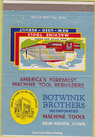 Matchbook Cover - Botwinik Brothers Machine Tools New Haven CT 40 Strike