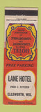 Matchbook Cover - Lane Hotel Ellsworth WI