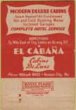 Matchbook Cover - El Cabana Cabins Kansas City MO 40 Strike