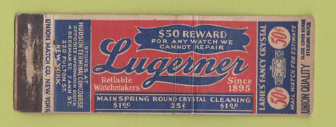 Matchbook Cover - Lugerner Watches New York City UNION QUALITY WORN