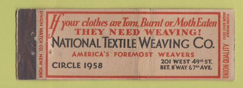 Matchbook Cover - Natonal Textile Waving New York City UNION QUALITY