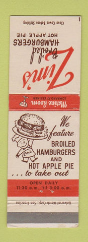 Matchbook Cover - Zim's Hamburgers San Francisco CA