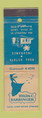 Matchbook Cover - Hilda Barringer Real Estate Insurance La Jolla CA WEAR