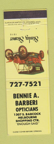 Matchbook Cover - Bennie Barber Optician Melbourne FL