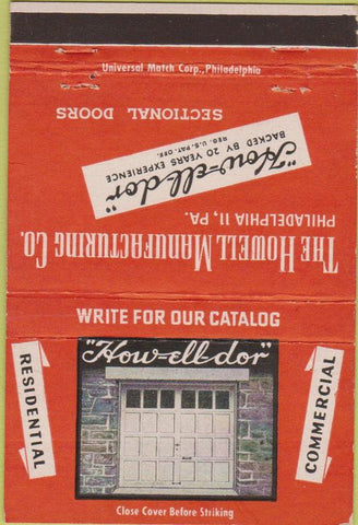 Matchbook Cover - Howell Manufacturing Doors Philadelphia PA 40 Strike