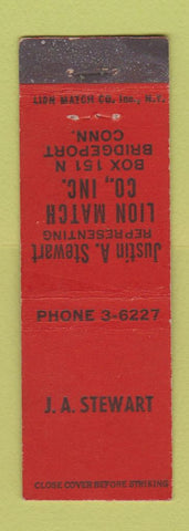 Matchbook Cover - Justin Stewart Lion Match Bridgeport CT Midget