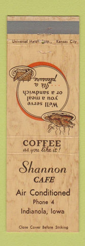 Matchbook Cover - Shannon Cafe Indianola IA low phone #