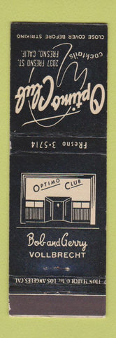 Matchbook Cover - Optimo Club Fresno CA
