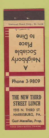 Matchbook Cover - New Third Street Lunch Harrisburg PA
