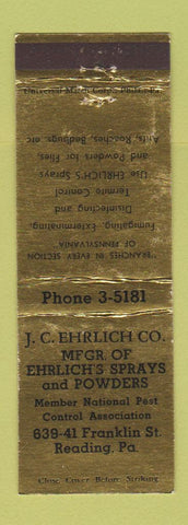 Matchbook Cover - JC Ehrlich Sprays Powders Reading PA pest control