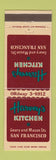Matchbook Cover - Harvey's Kitchen San Francisco CA