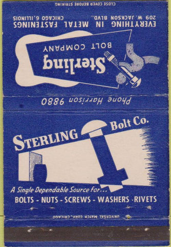 Matchbook Cover - Sterling Bolt Co Chicago IL 40 Strike