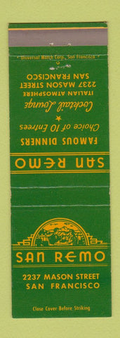Matchbook Cover - Sam Remo Restaurant San Francisco CA