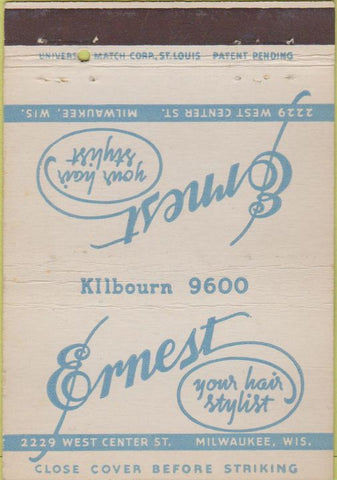 Matchbook Cover - Ernest Hair Styling Milwaukee WI girlie back 40 Strike