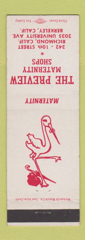 Matchbook Cover - Preview Maternity Shops Berkeley CA Stork