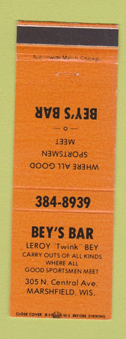 Matchbook Cover - Bey's Bar Marshfield WI
