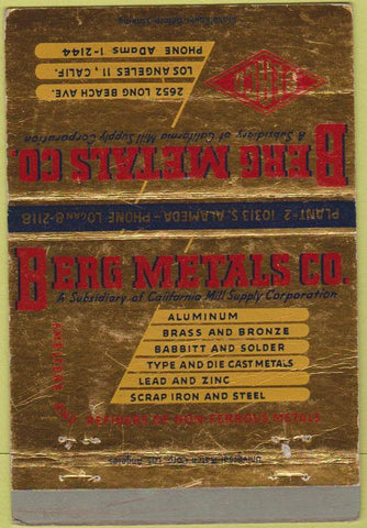 Matchbook Cover - Berg Metals Co Los Angeles CA 40 Strike