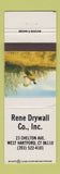 Matchbook Cover - Rene Drywall West Hartford CT